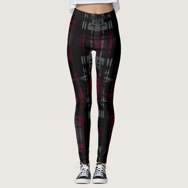 Leggings Motif carreaux gothique foncé déchiqueté grunge (Devant)