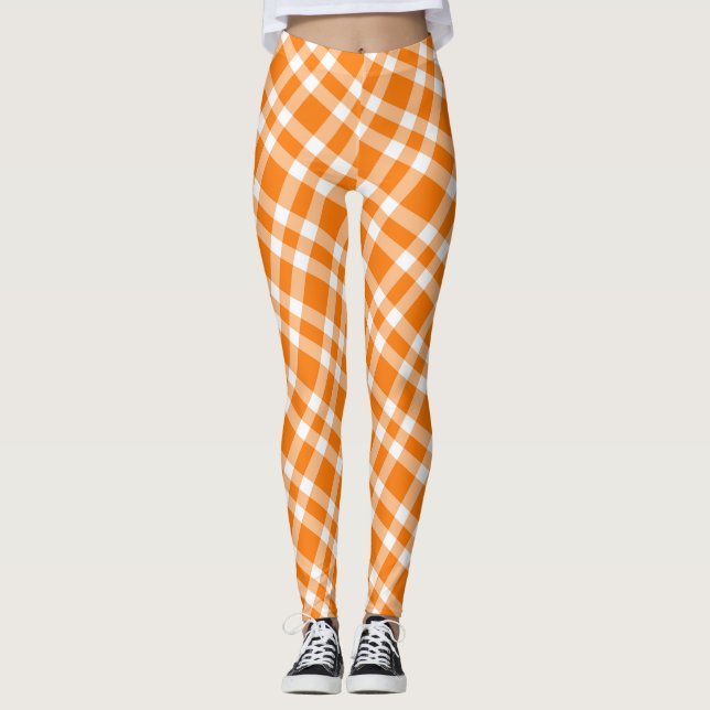 Leggings Motif carreaux orange blanc (Devant)