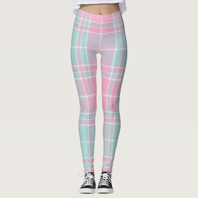 Leggings Motif carreaux rose et bleu (Devant)