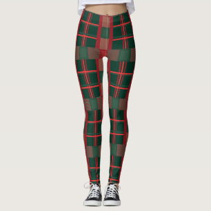Leggings Motif carreaux rouge vert de Noël audacieux