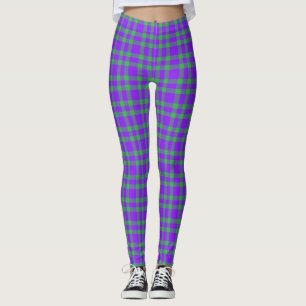 Leggings Motif carreaux vert et violet