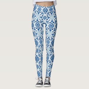 Leggings Motif carrelage vintage portugais bleu azulejos