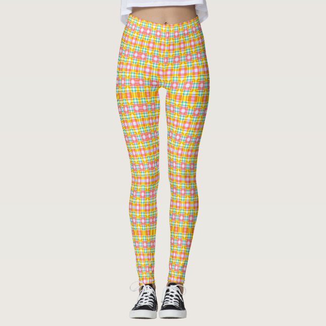 Leggings Motif Carrés Roses Couleurs de Printemps  (Devant)