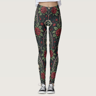 Leggings Motif céleste floral crâne gothique (3)