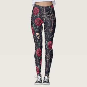 Leggings Motif céleste floral crâne gothique (4)