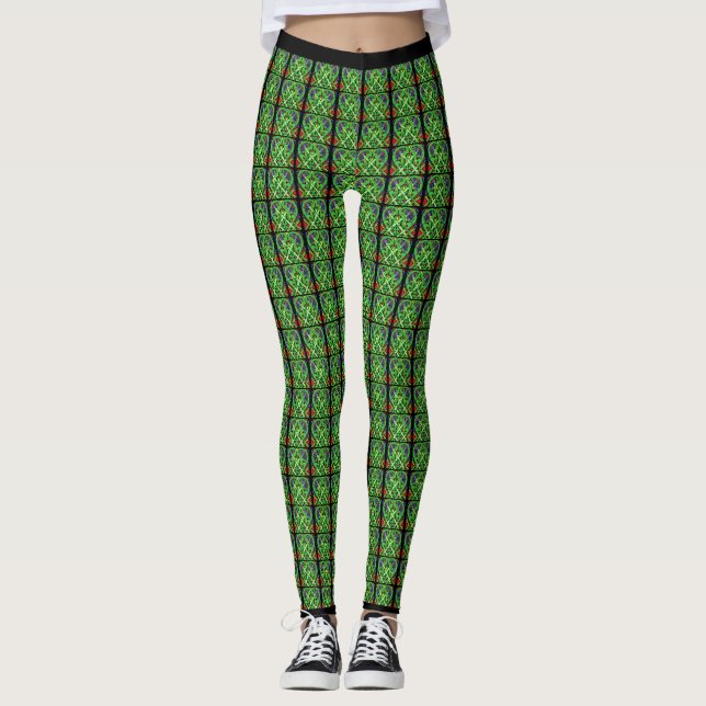 Leggings Motif Celtique Irlandais Ornat Vert Jaune (Devant)
