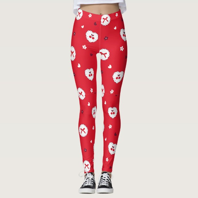 Leggings Motif Cerises et Rubans Kawaii (Devant)