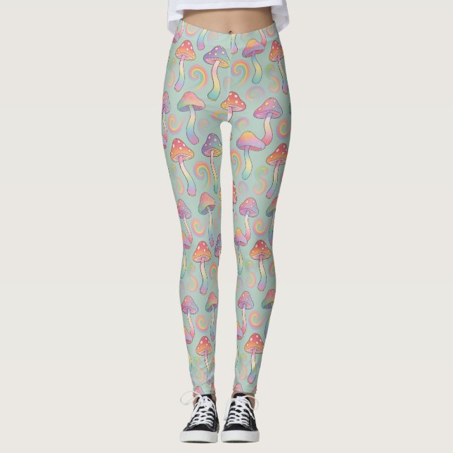 Leggings Motif Champignon Arc-en-ciel Pastel (Devant)