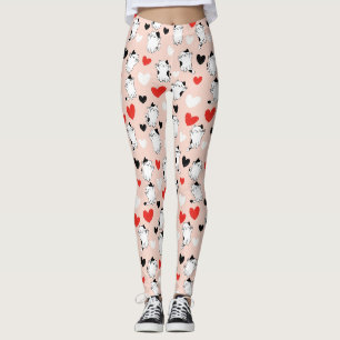 Leggings Motif Chats Kawaii Roses et Cœurs (1)