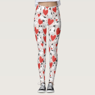 Leggings Motif Chats Kawaii Roses et Cœurs (7)