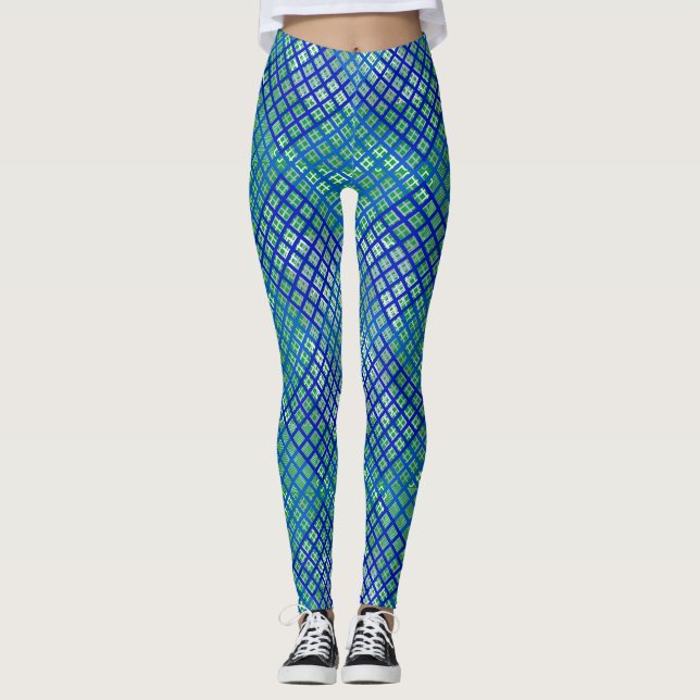 Leggings Motif Checker diagonal Bleu 02.w Green BG (Devant)