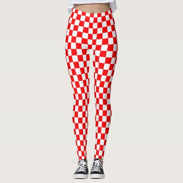 Leggings Motif chèque À damiers blanc rouge (Devant)