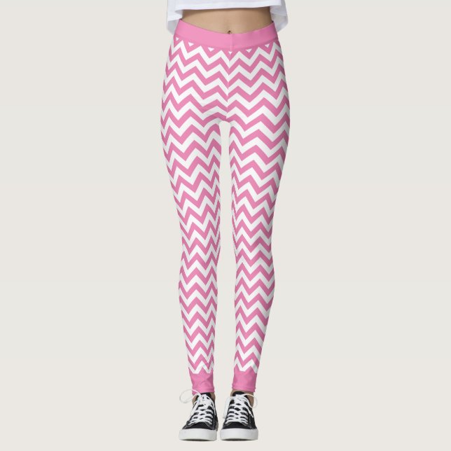 Leggings Motif Chevron Blanc Et Rose Clair (Devant)