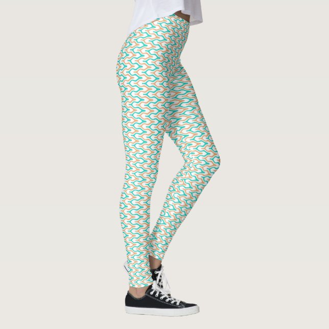 Leggings Motif Chevron Ondulé Bleu Vert et Brun Clair (Droite)