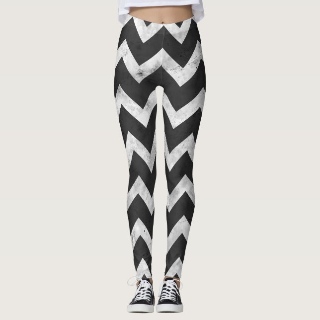 Leggings Motif chevron rustique noir et blanc (Devant)