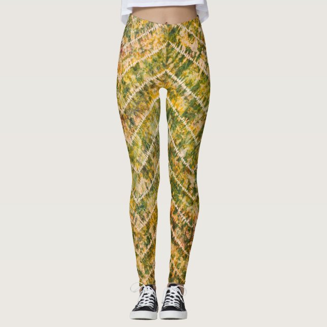 Leggings Motif chevron tie and dye vert et or (Devant)