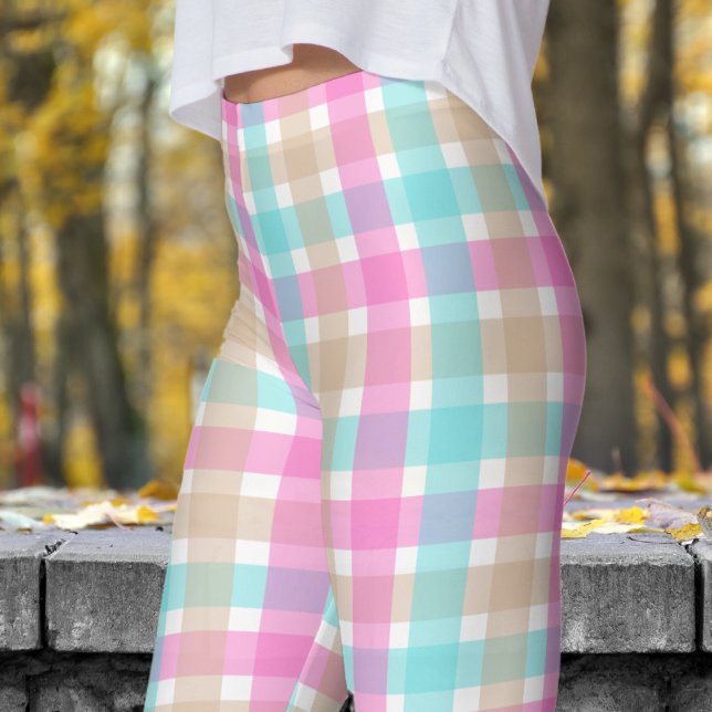 Leggings Motif chic bleu et rose (Chic Blue and Pink Check Pattern Leggings)