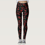 Leggings Motif chili| Noir rouge et vert<br><div class="desc">Red Hot Chili Motif Design avec des chillis rouges et verts peints à la main sur un arrière - plan noir. Si vous souhaitez modifier la couleur de l'arrière - plan,  cliquez sur customiser plus loin. Accessoires correspondants disponibles dans le magasin.</div>