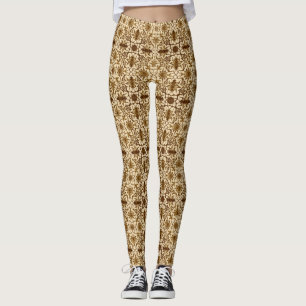 Leggings Motif Chinois Art Nouveau - Marron et Beige