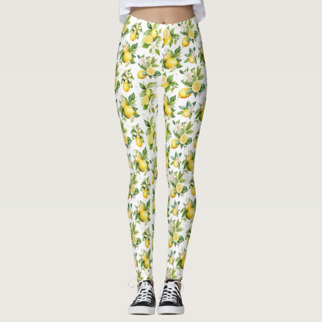 Leggings Motif citron, Fleurs de citron, Feuilles, Citrus (Devant)
