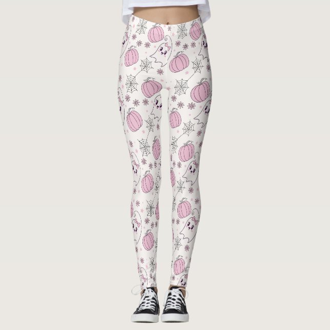Leggings Motif Citrouille Rose Halloween Mignon (Devant)