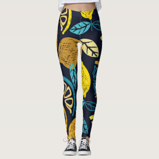 Leggings Motif Citrus Lemon Doodle Arrière - plan