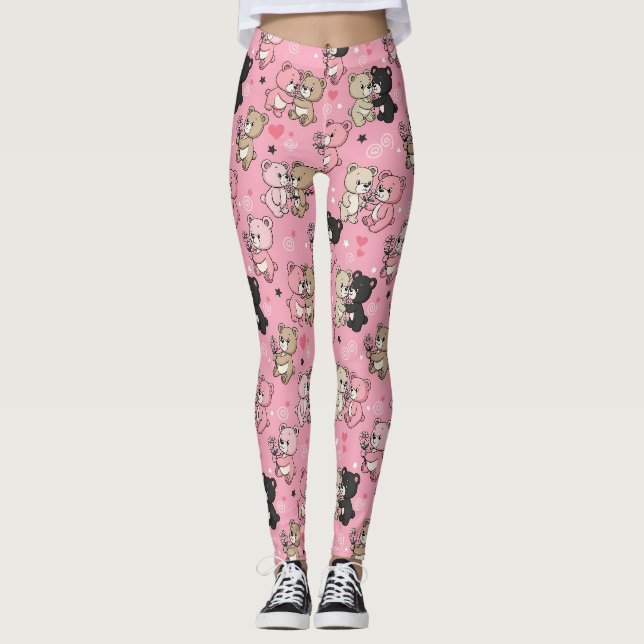 Leggings Motif Classique de Nounours à Coeurs (Devant)
