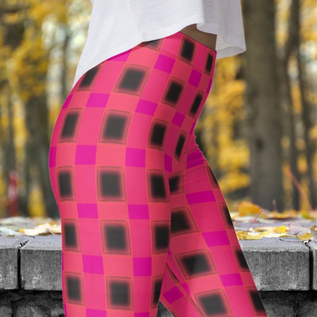 Leggings Motif classique noir et rose chaud (Classic Black and Hot Pink Check Pattern Leggings)
