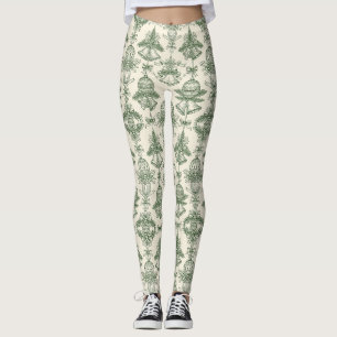 Leggings Motif cloches de Noël et ornements Toile verte