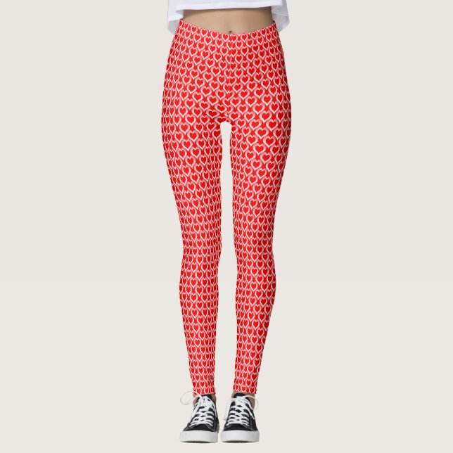 Leggings Motif coeurs blancs rouges (Devant)