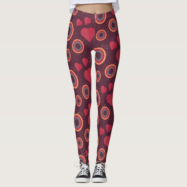 Leggings Motif Cœurs et Cercles Rétro (Devant)