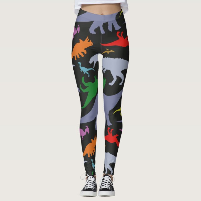 Leggings Motif coloré de dinosaure (foncé) (Devant)