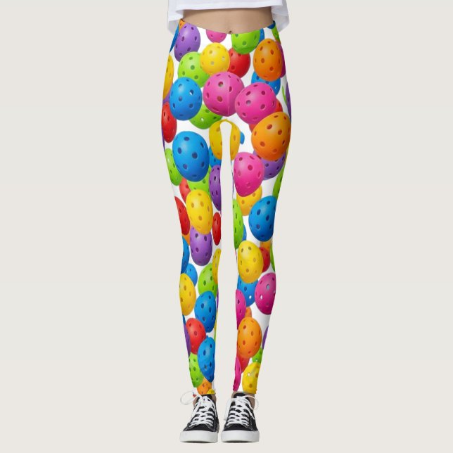 Leggings Motif Coloré de Pickleball (Devant)