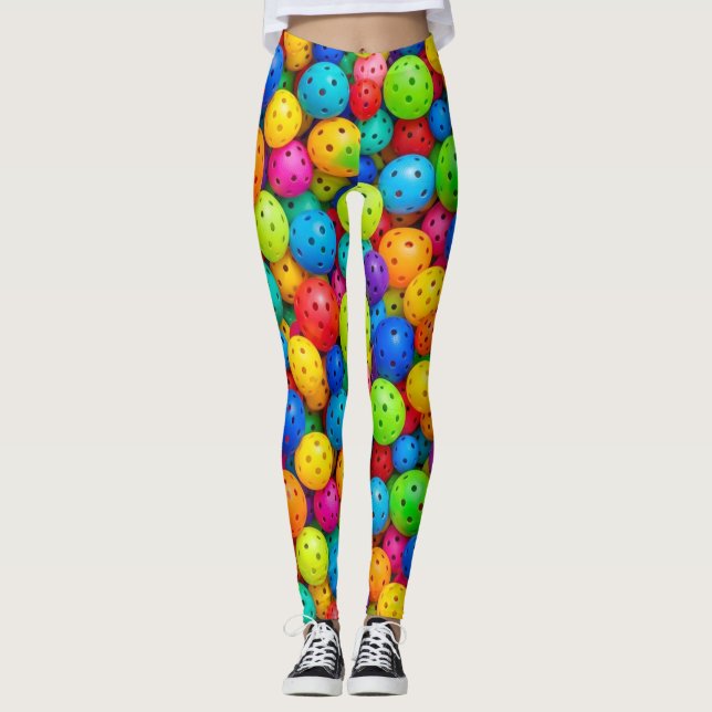 Leggings Motif Coloré de Pickleball (Devant)