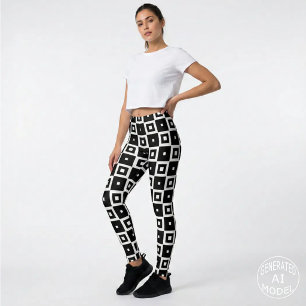 Leggings Motif contemporain tendance de carrés noirs et bla