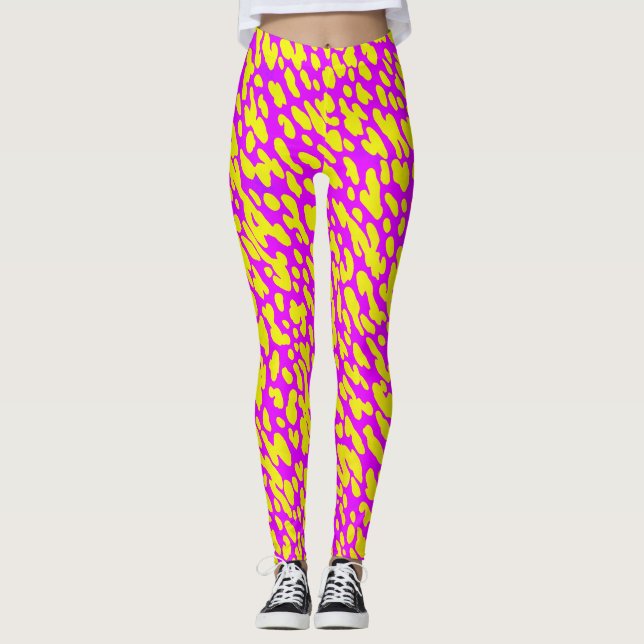 Leggings Motif cool moderne Poster de animal rose et jaune (Devant)