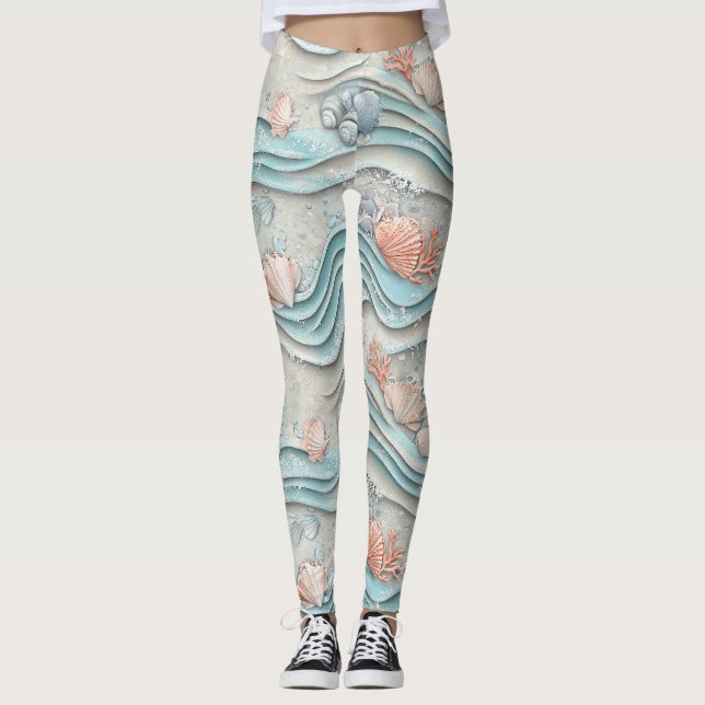 Leggings Motif coquillage côtier boho (Devant)