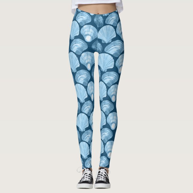 Leggings Motif Coquillage de Mer Bleu (Devant)