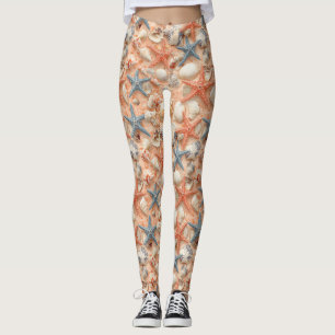 Leggings Motif côtier étoile de mer coquillage sable pêche