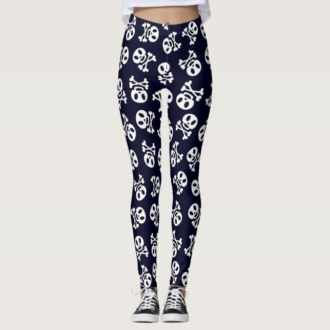 Leggings Motif crâne blanc et os croisés (Devant)
