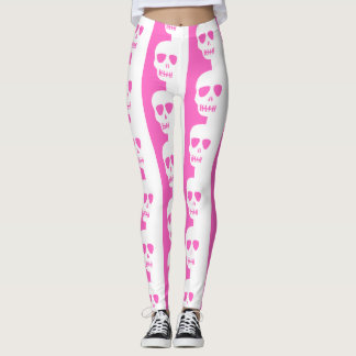 Leggings Motif crâne blanc et rose