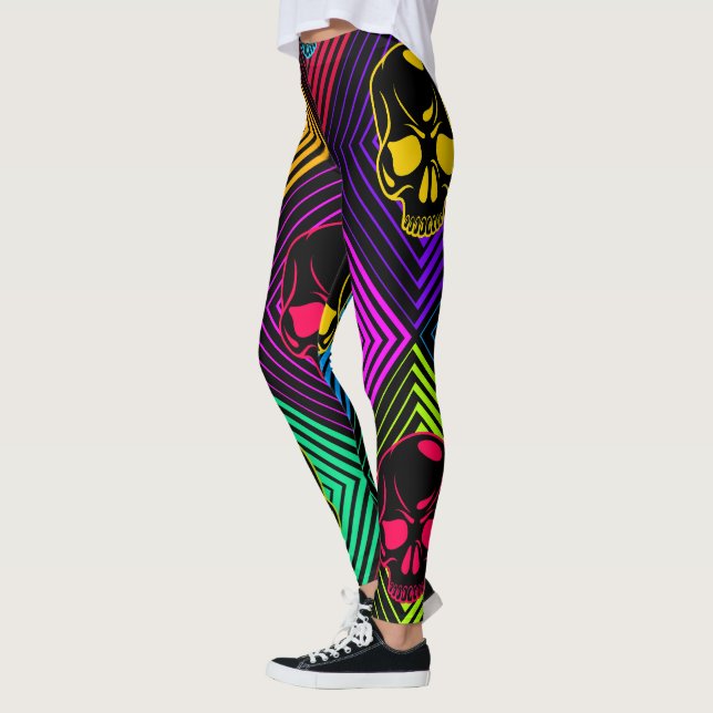 Leggings Motif crâne géométrique néon (Gauche)