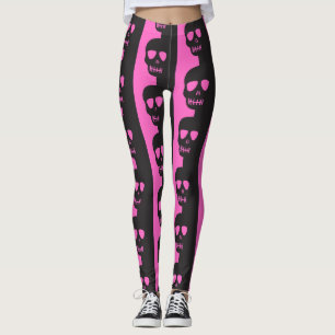 Leggings Motif crâne noir et rose