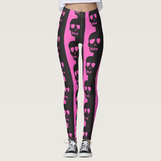 Leggings Motif crâne noir et rose