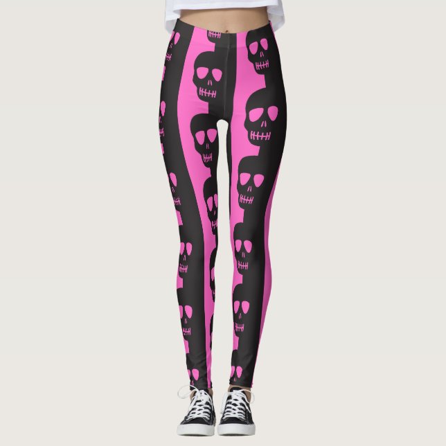 Leggings Motif crâne noir et rose (Devant)