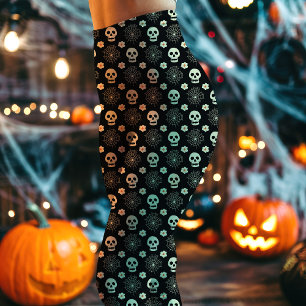 Leggings Motif Crânes et Fleurs d'Halloween