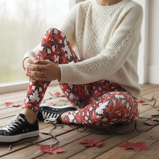 Leggings Motif créatif de la feuille d'érable canadienne ID (Créateur téléchargé)