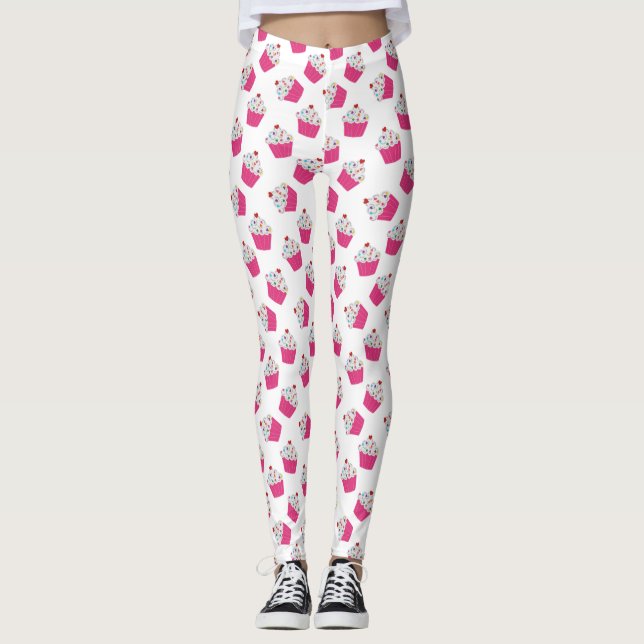 Leggings Motif Cupcake Coeur Rose mignon (Devant)