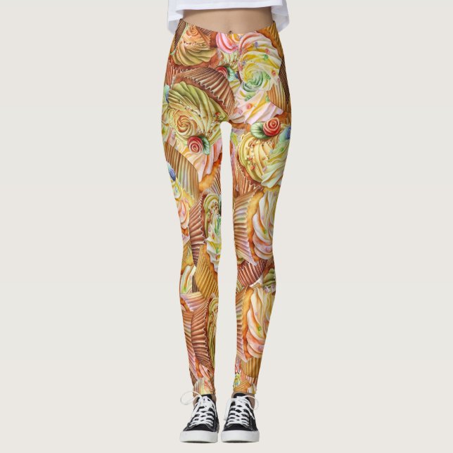 Leggings Motif Cute Cupcake, Motif Arrière - plan Cupcake (Devant)