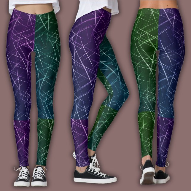 Leggings Motif Cyber Abstrait | Grille Violet & Émeraude (Créateur téléchargé)
